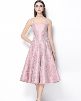 Pinched waist formal dress jacquard long dress for women