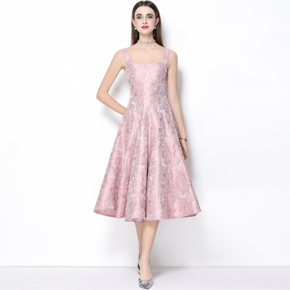 Pinched waist formal dress jacquard long dress for women