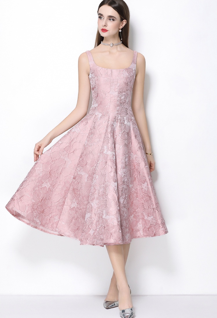 Pinched waist formal dress jacquard long dress for women