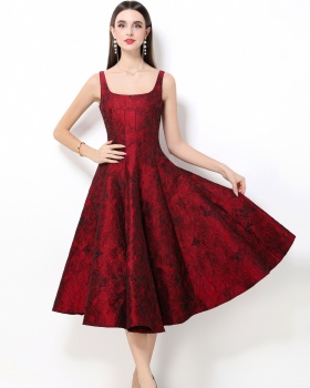Jacquard retro long dress big skirt formal dress for women