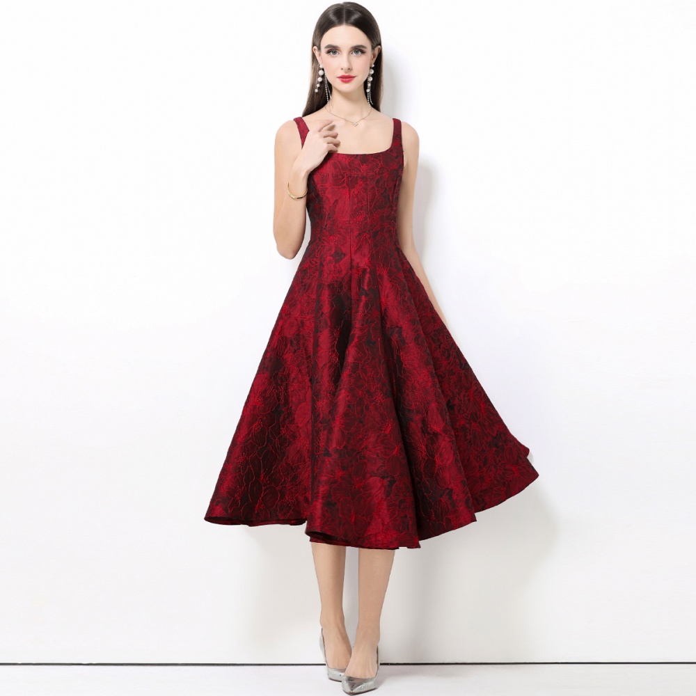 Jacquard retro long dress big skirt formal dress for women