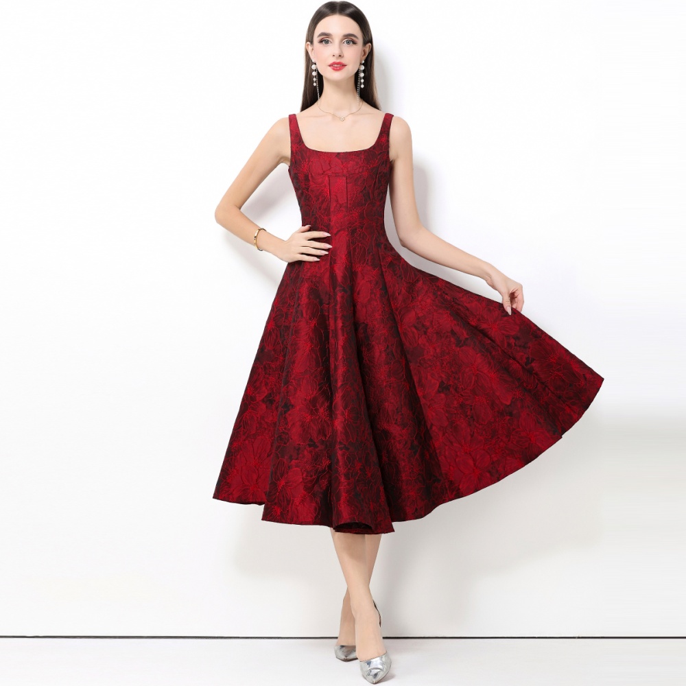Jacquard retro long dress big skirt formal dress for women