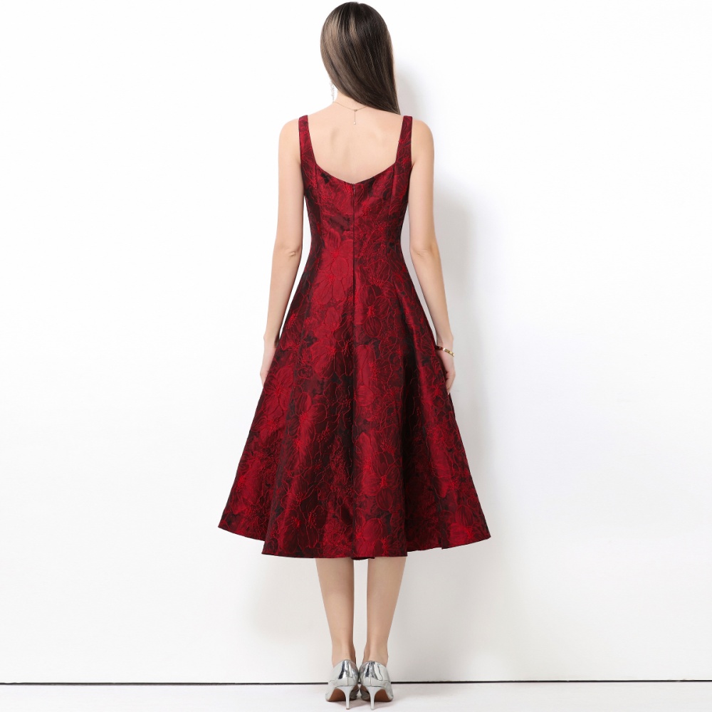 Jacquard retro long dress big skirt formal dress for women