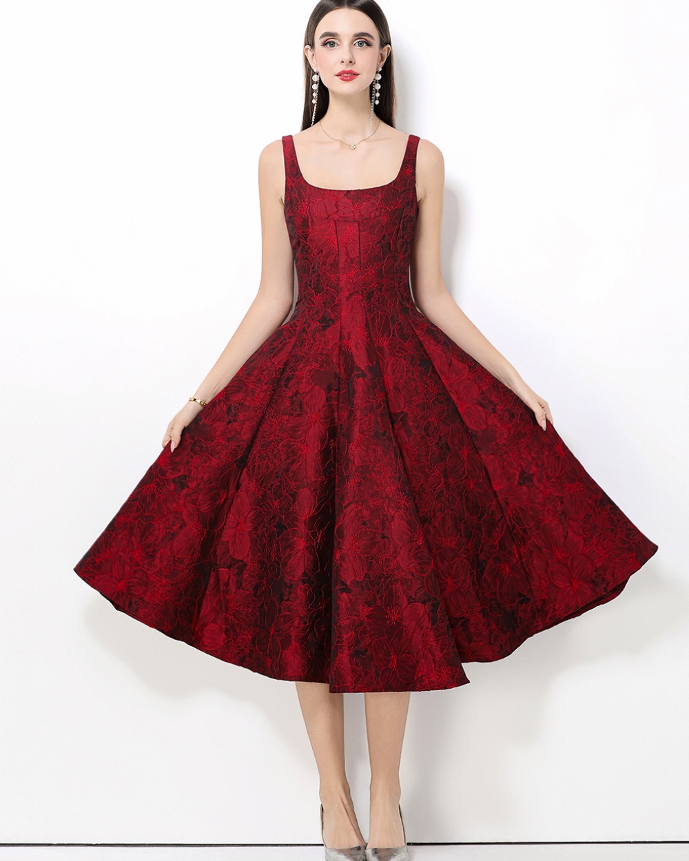 Jacquard retro long dress big skirt formal dress for women