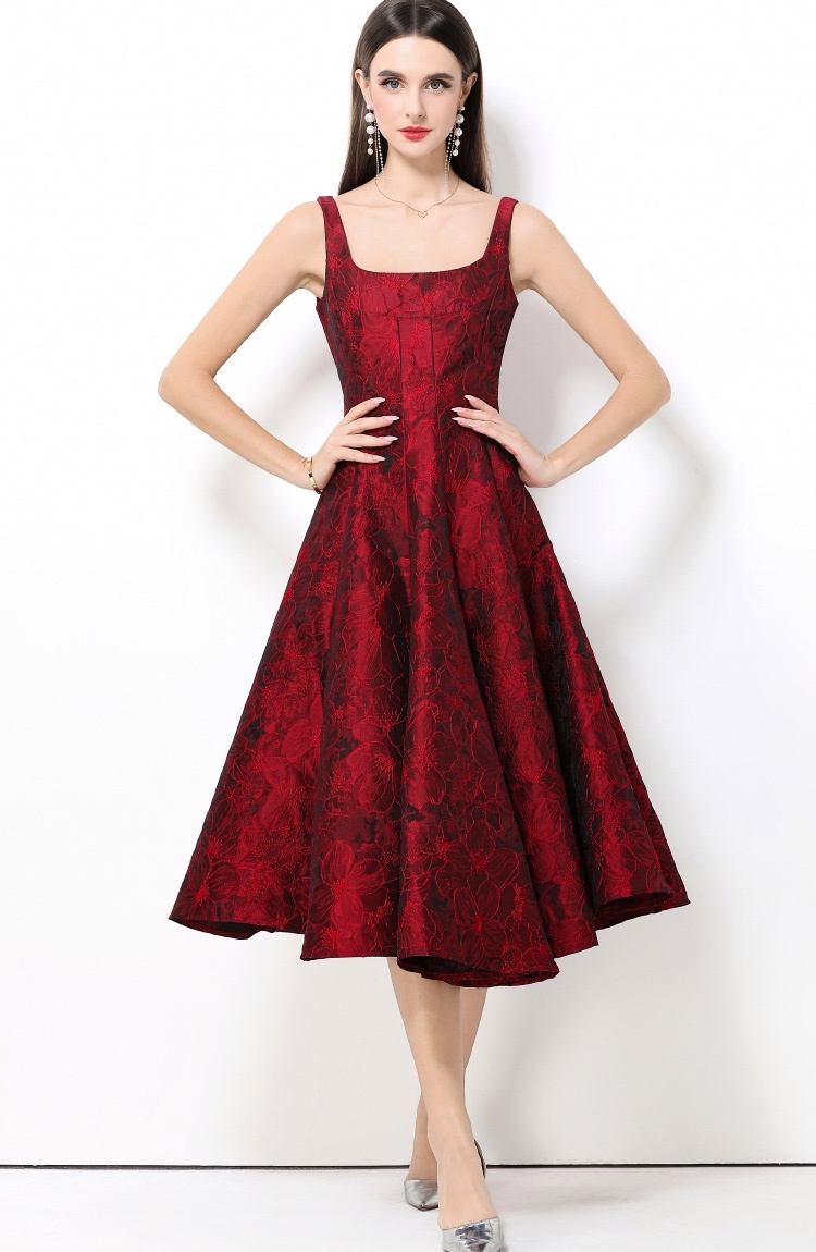 Jacquard retro long dress big skirt formal dress for women