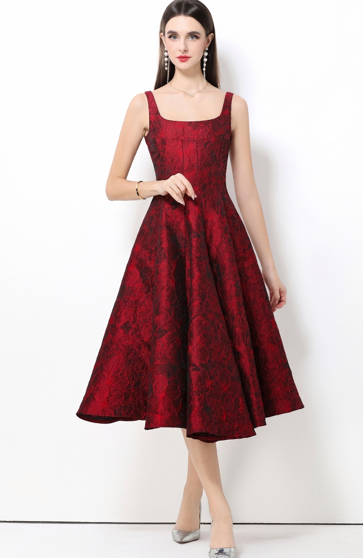 Jacquard retro long dress big skirt formal dress for women