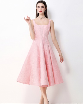 Elegant pinched waist dress slim sling long dress