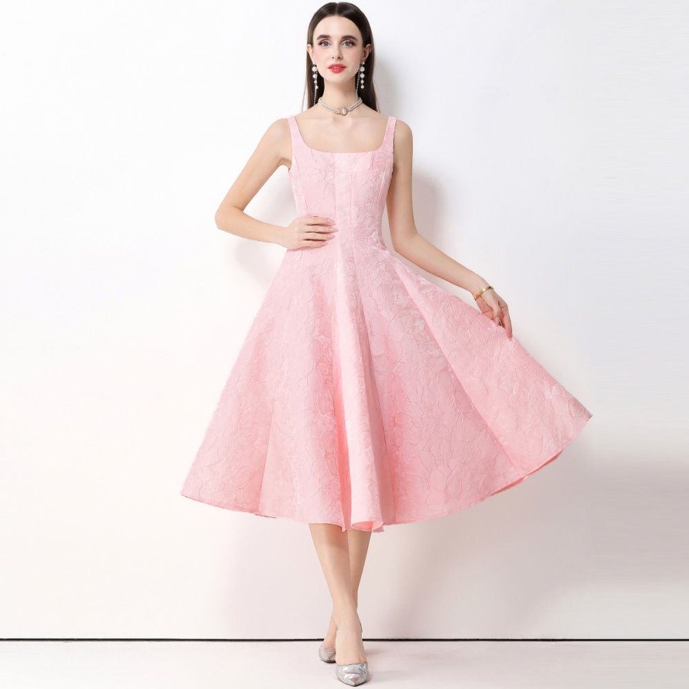 Elegant pinched waist dress slim sling long dress