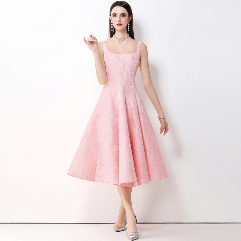 Elegant pinched waist dress slim sling long dress