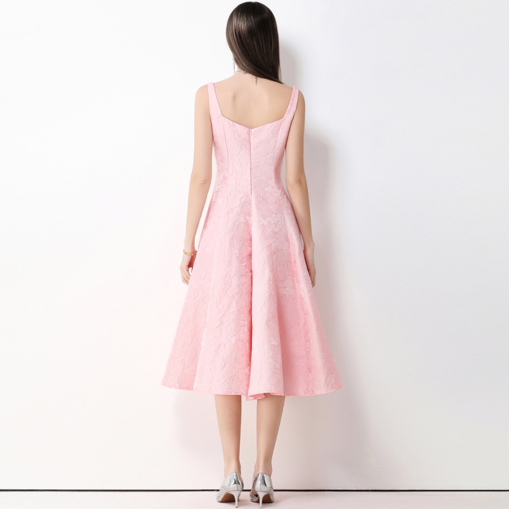 Elegant pinched waist dress slim sling long dress