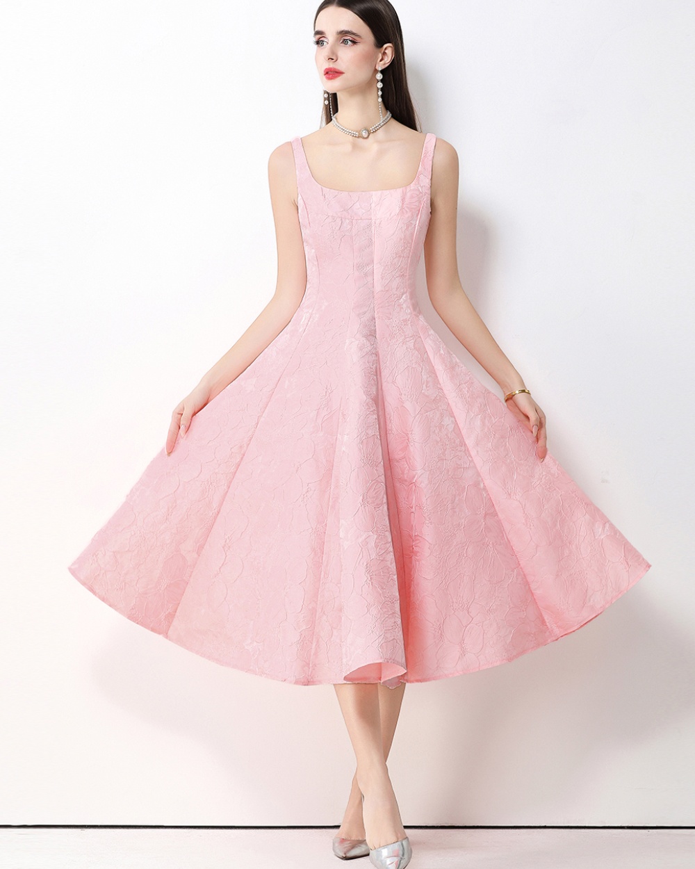 Elegant pinched waist dress slim sling long dress