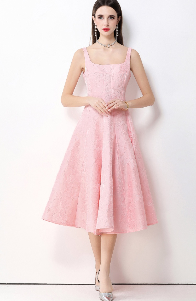 Elegant pinched waist dress slim sling long dress