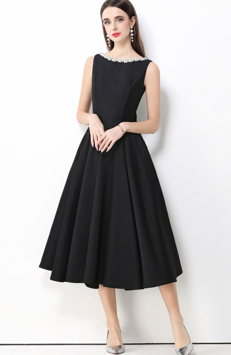 Slim rhinestone pinched waist temperament dress