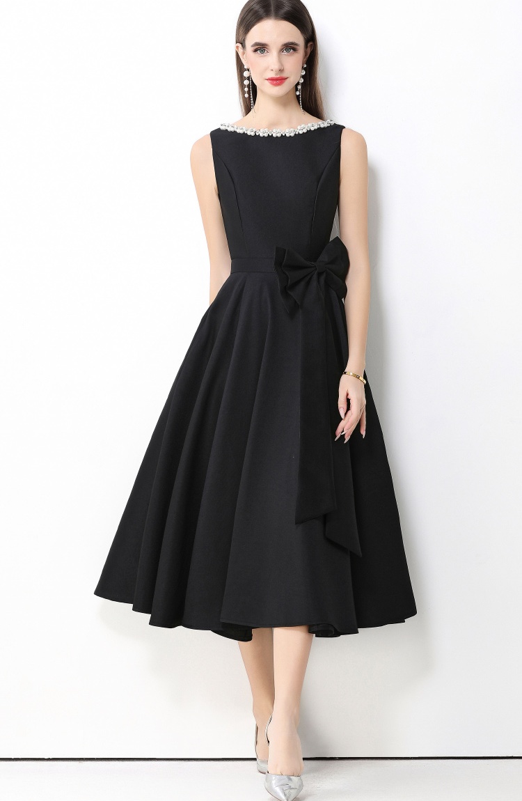 Slim rhinestone pinched waist temperament dress