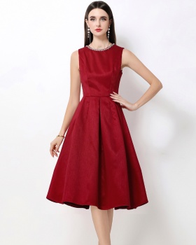 Sleeveless round neck rhinestone dress for women