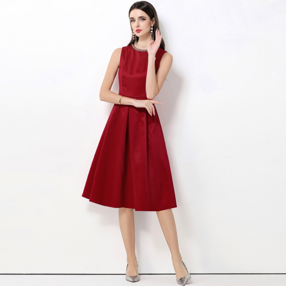 Sleeveless round neck rhinestone dress for women