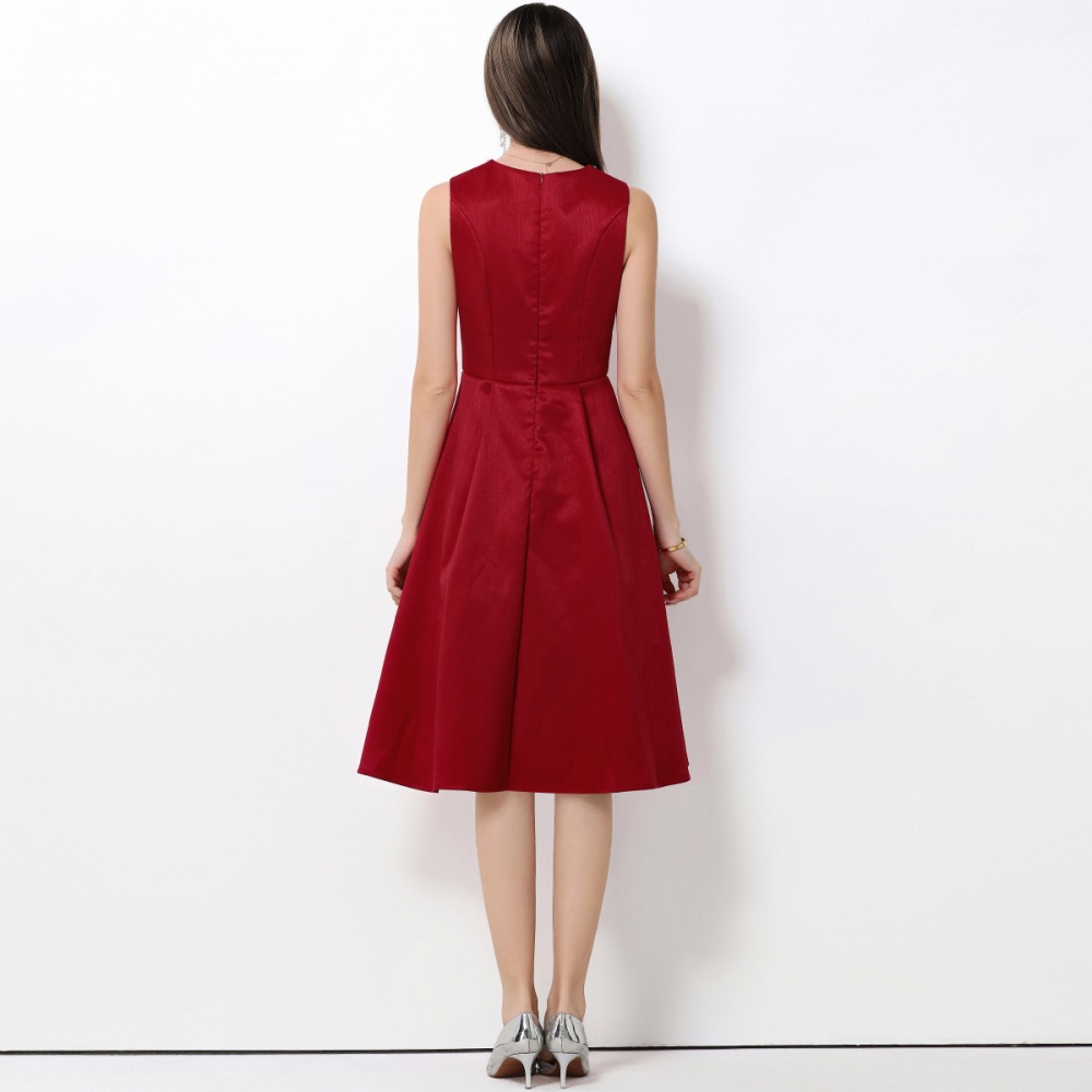 Sleeveless round neck rhinestone dress for women