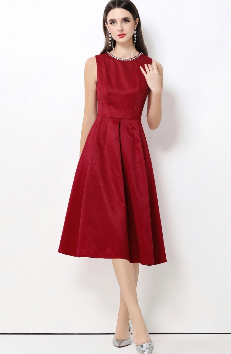 Sleeveless round neck rhinestone dress for women