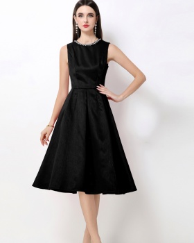 Round neck rhinestone France style sleeveless dress for women