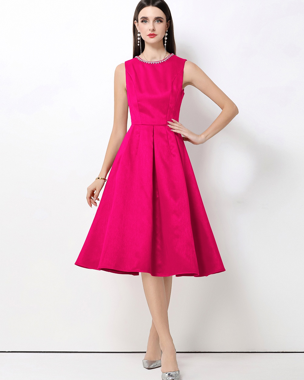 France style round neck Hepburn style dress for women
