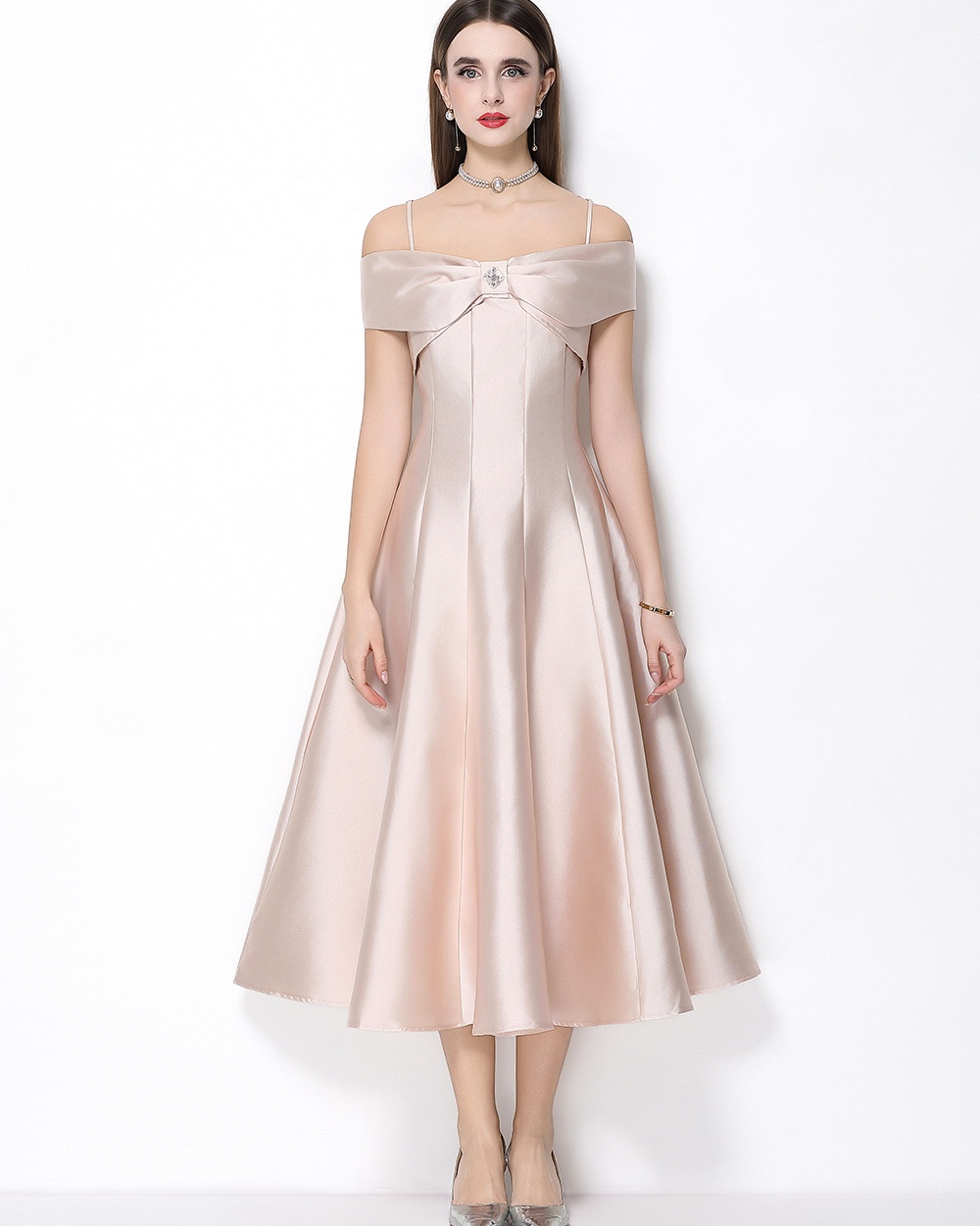 Pinched waist dress slim long dress for women