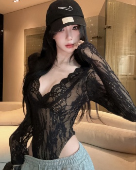 V-neck lace shirts spring enticement leotard