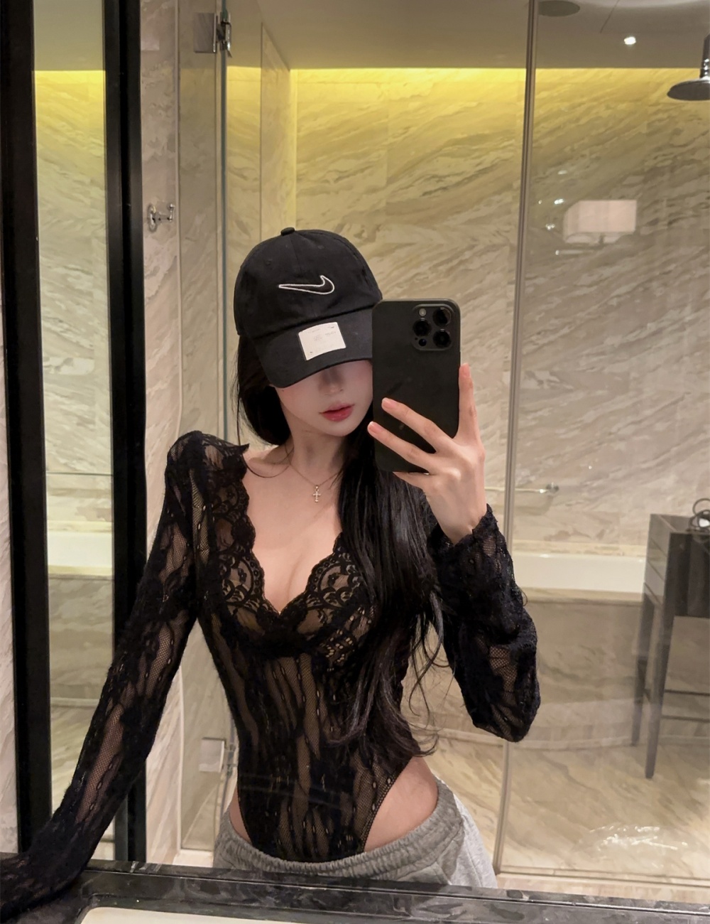 V-neck lace shirts spring enticement leotard