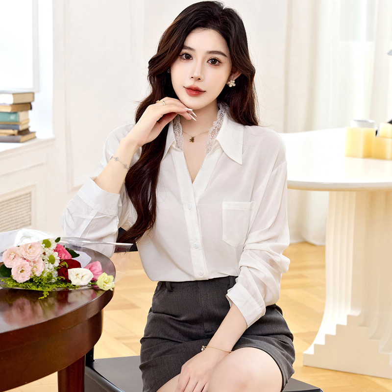 Pseudo-two Casual tops loose spring shirt for women