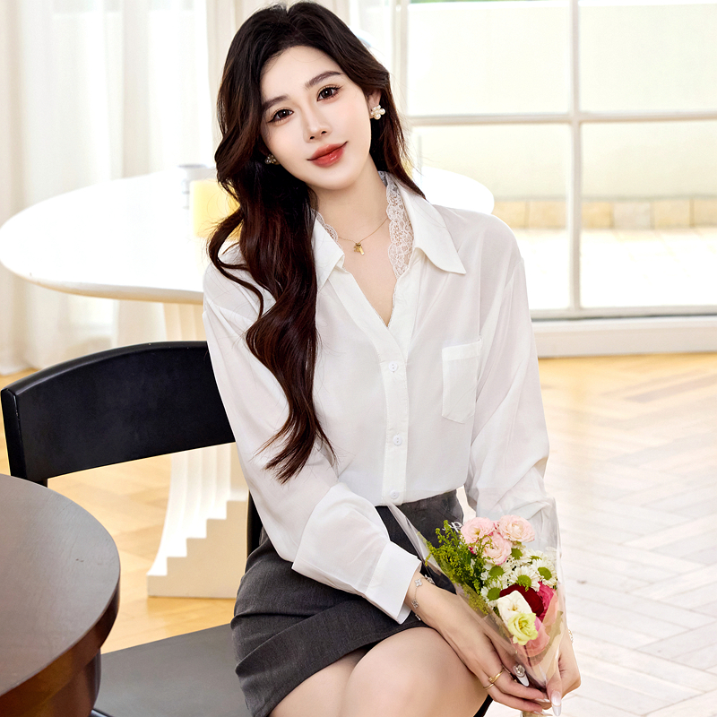 Pseudo-two Casual tops loose spring shirt for women