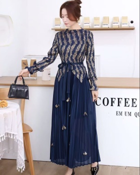 European style flowers decoration fold bronzing long dress