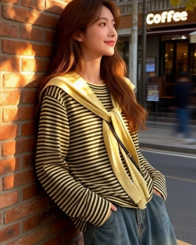 Round neck loose sweater stripe shawl