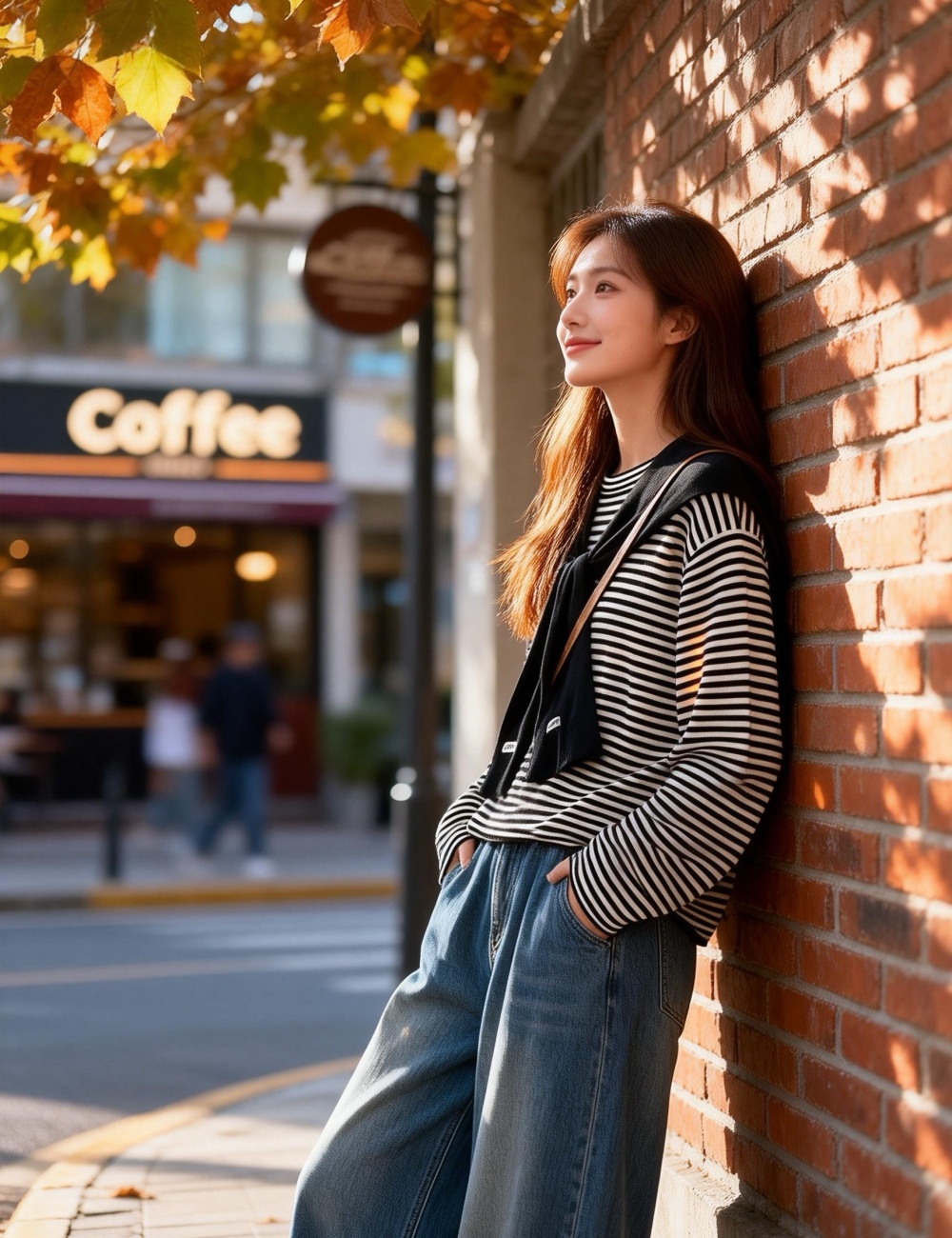 Round neck loose sweater stripe shawl