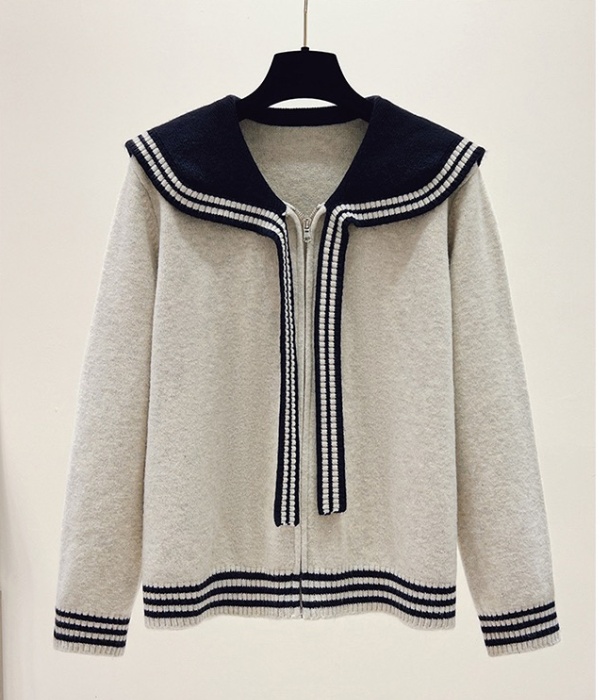 Navy collar sweater spring cardigan