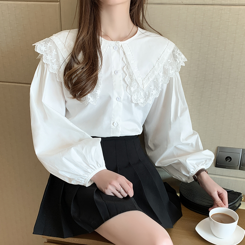 Long sleeve doll collar spring shirt for women