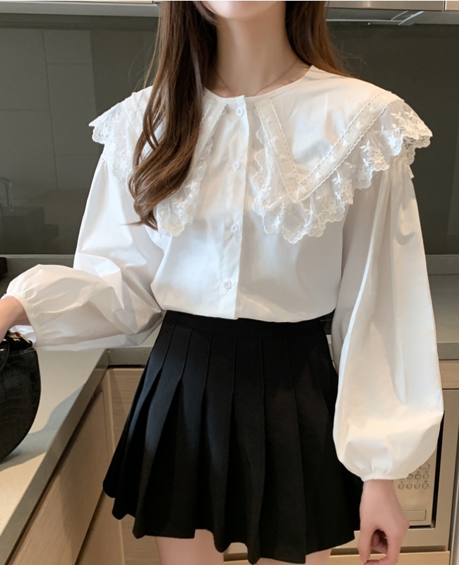 Long sleeve doll collar spring shirt for women