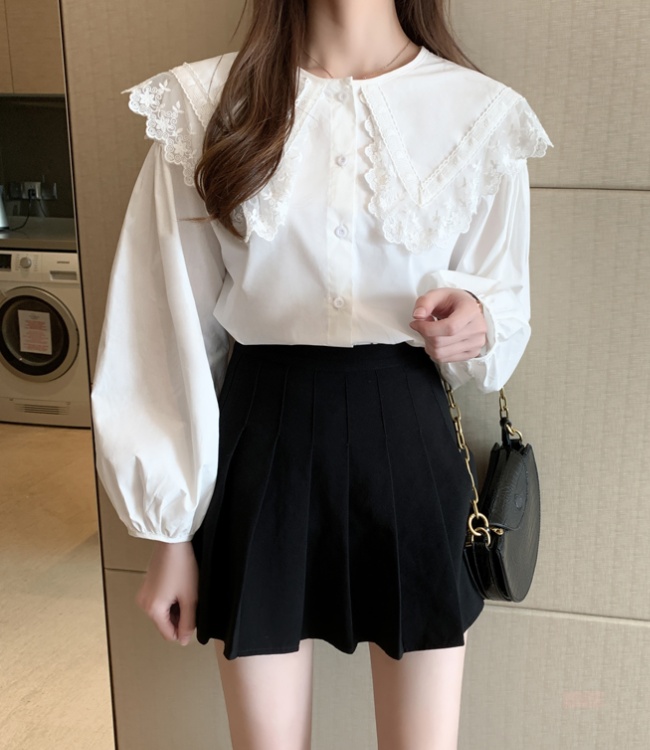 Long sleeve doll collar spring shirt for women