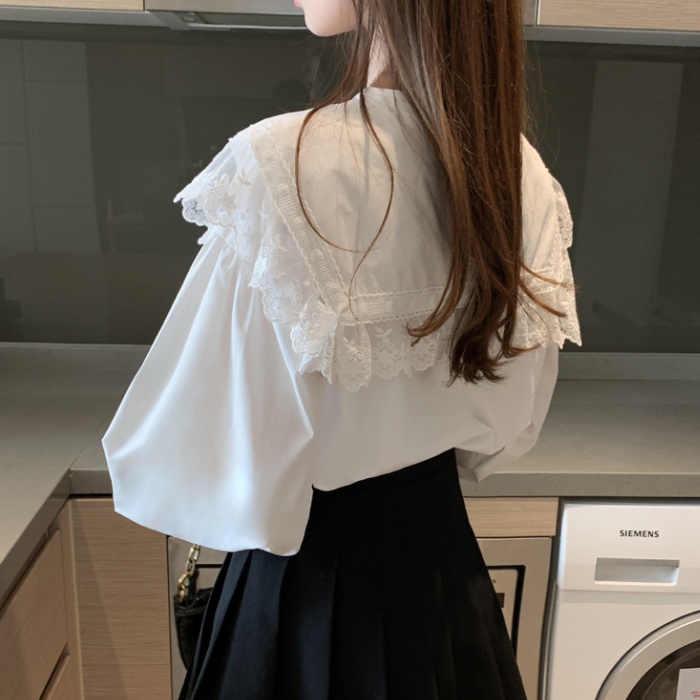 Long sleeve doll collar spring shirt for women