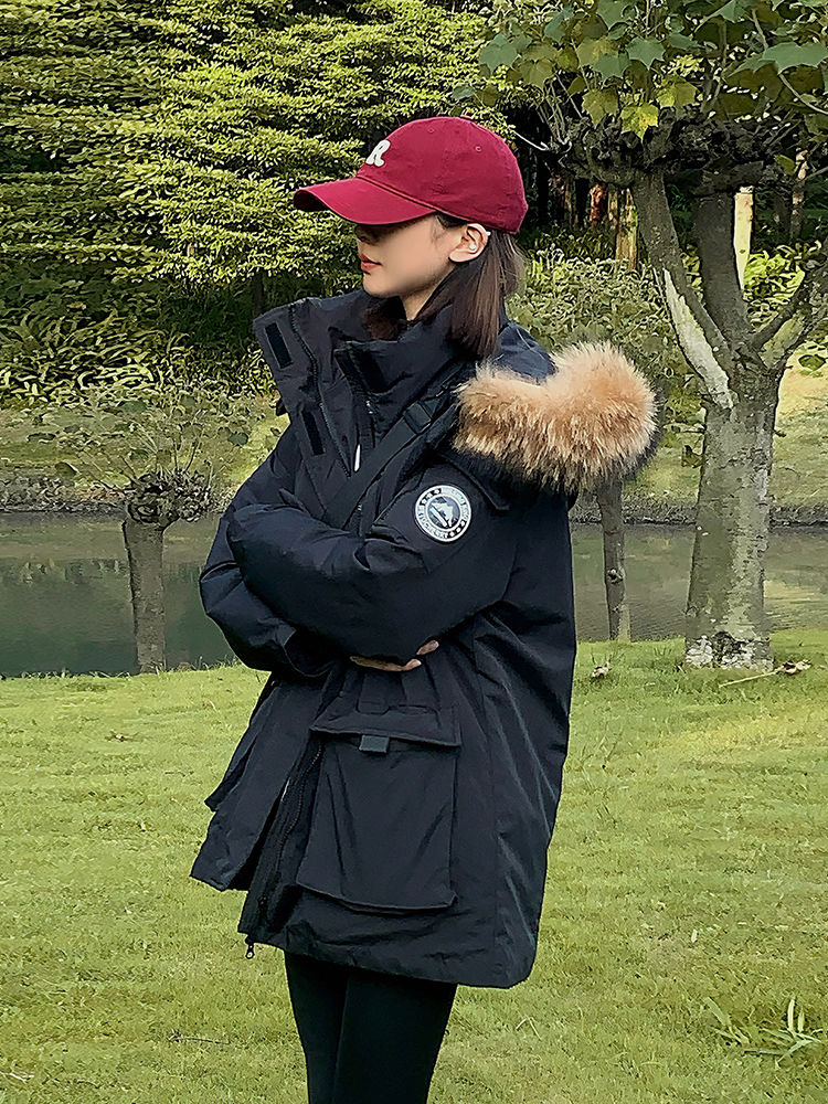 Winter coat large fur collar work clothing for women