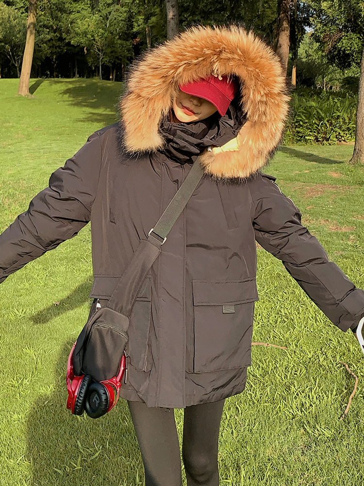 Winter coat large fur collar work clothing for women