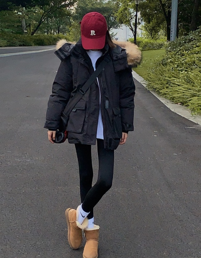 Winter coat large fur collar work clothing for women