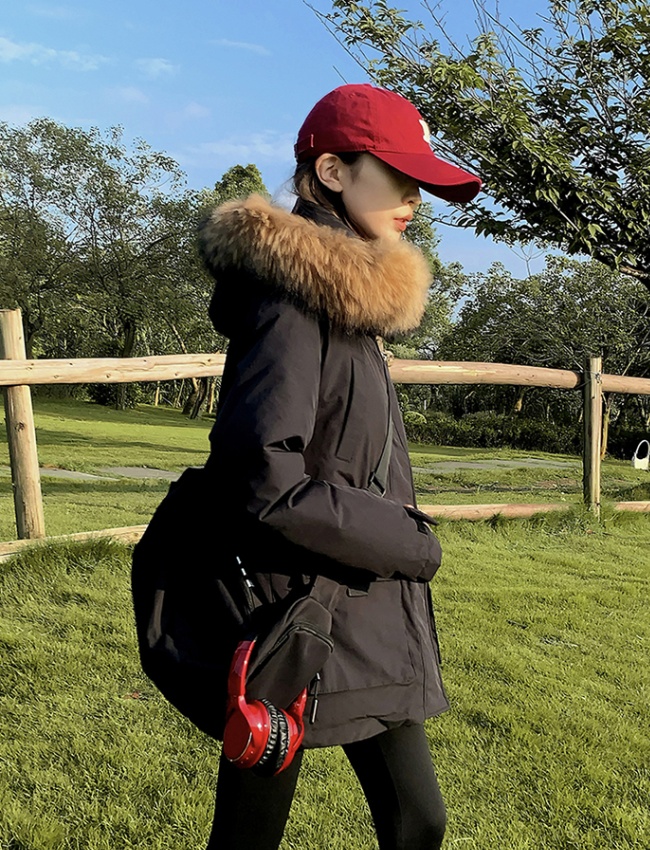 Winter coat large fur collar work clothing for women