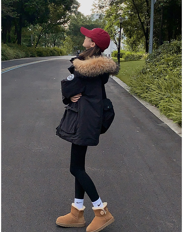 Winter coat large fur collar work clothing for women