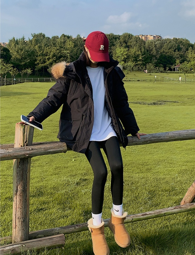 Winter coat large fur collar work clothing for women