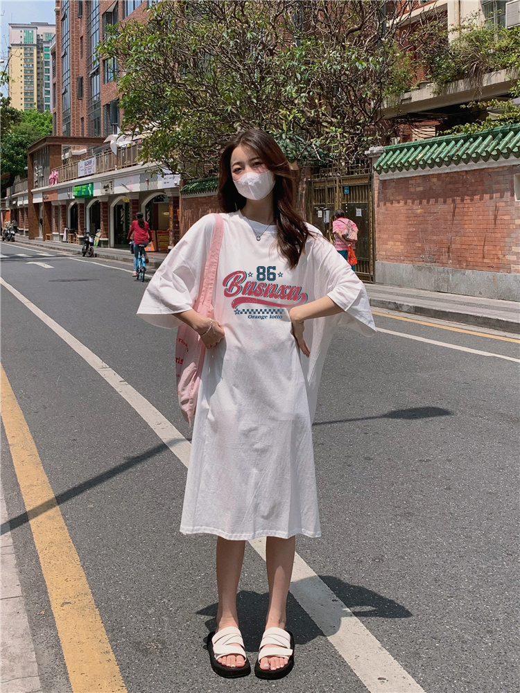 Loose long dress summer short sleeve T-shirt