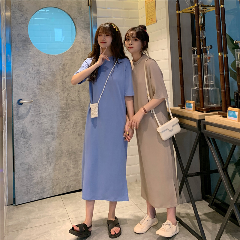 Exceed knee summer Casual pure dress for women