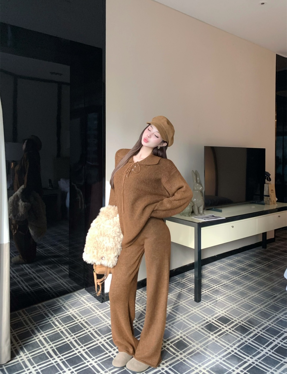 Lazy wide leg pants pants 2pcs set for women