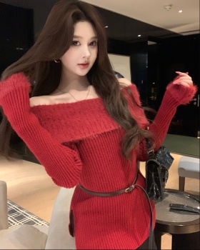 Spicegirl red sweater flat shoulder tops for women