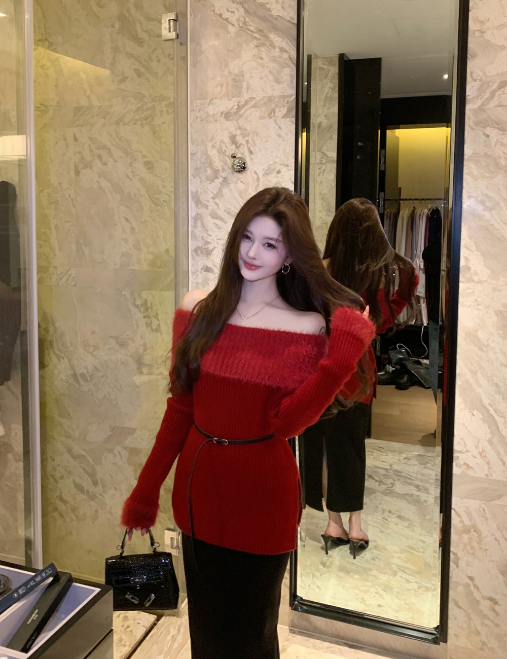 Spicegirl red sweater flat shoulder tops for women