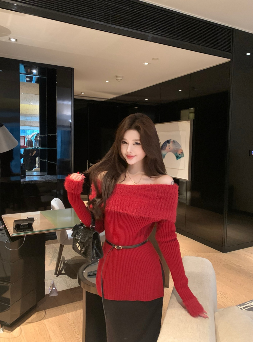 Spicegirl red sweater flat shoulder tops for women