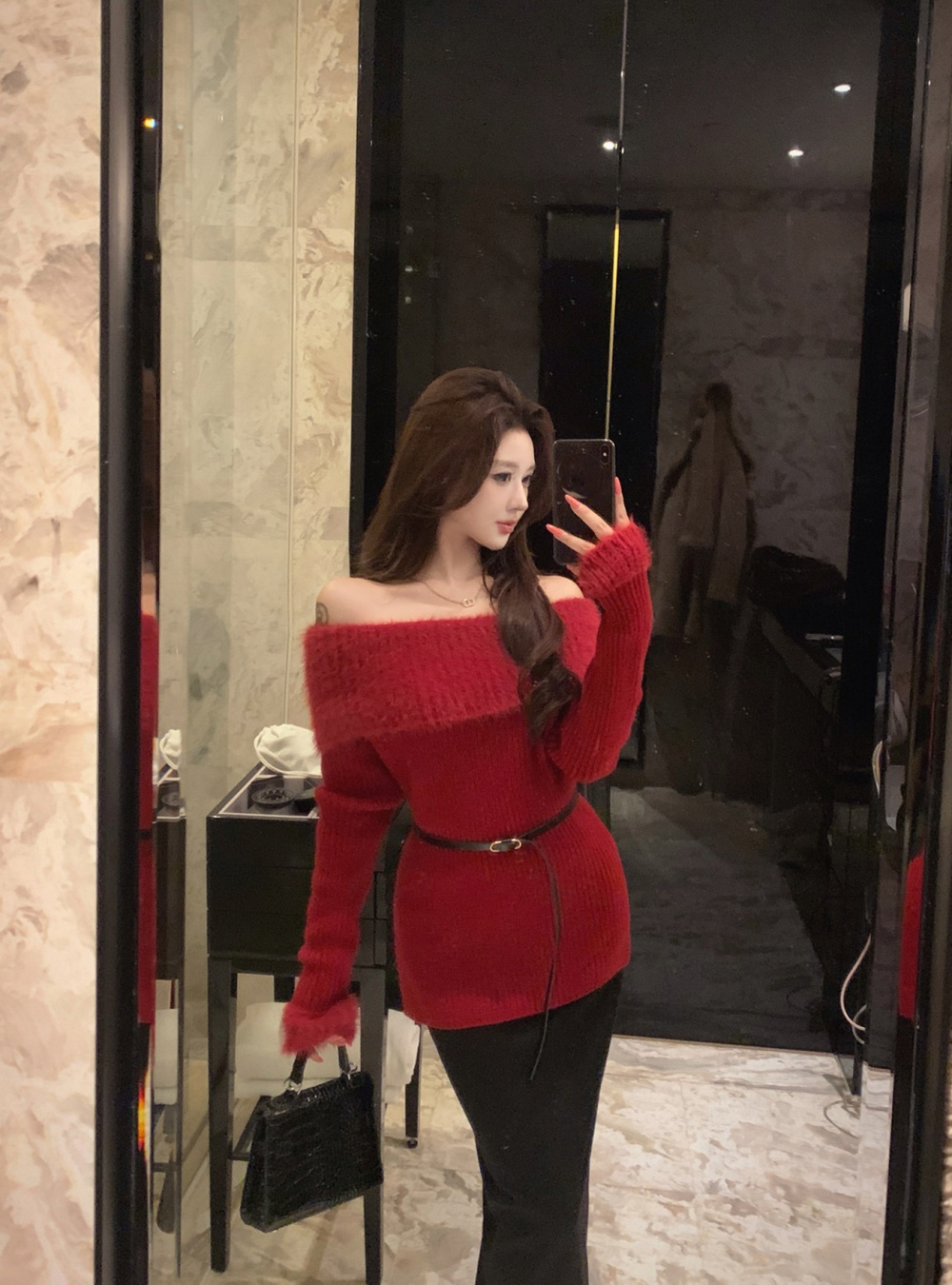 Spicegirl red sweater flat shoulder tops for women